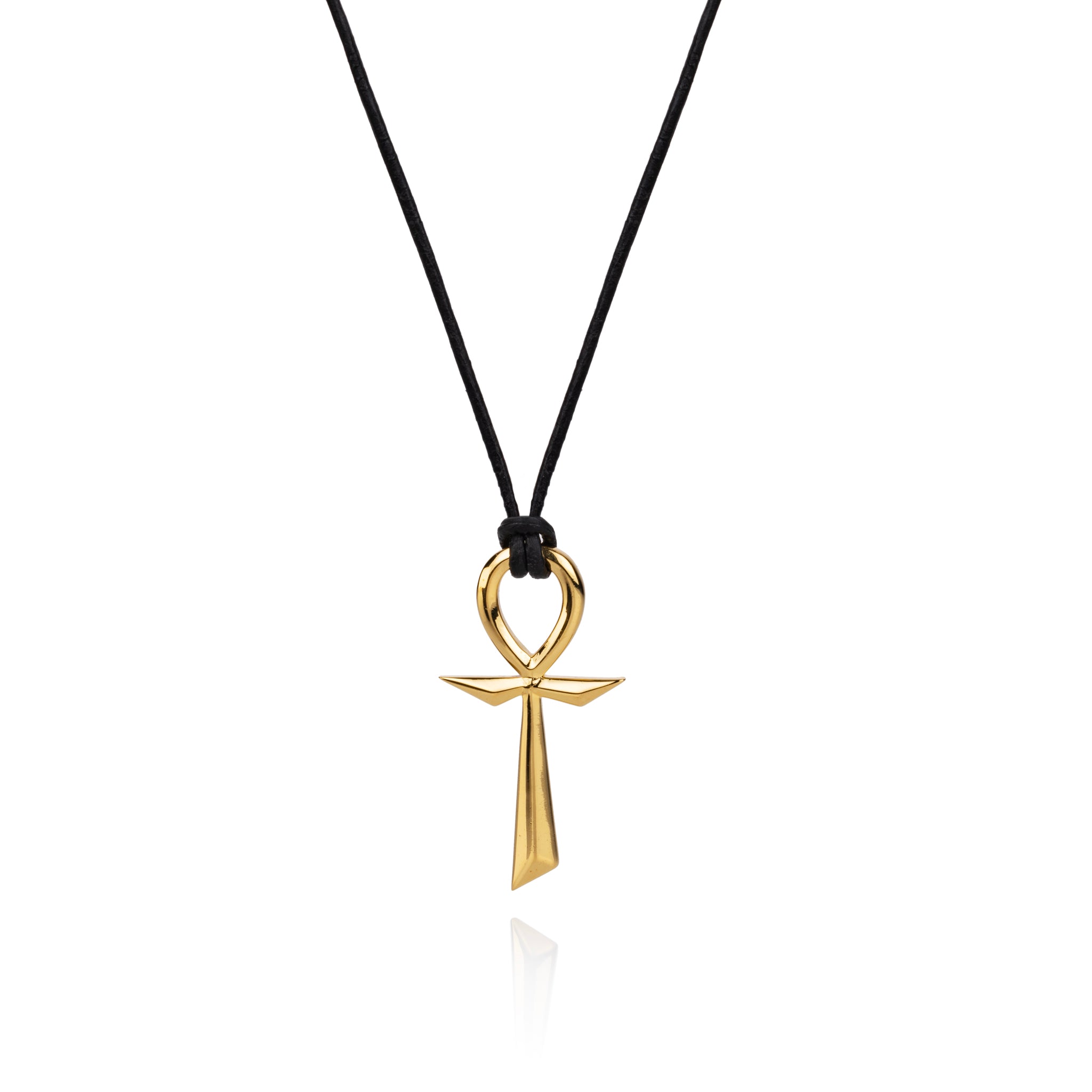 Ankh Pendant on Leather - Gold