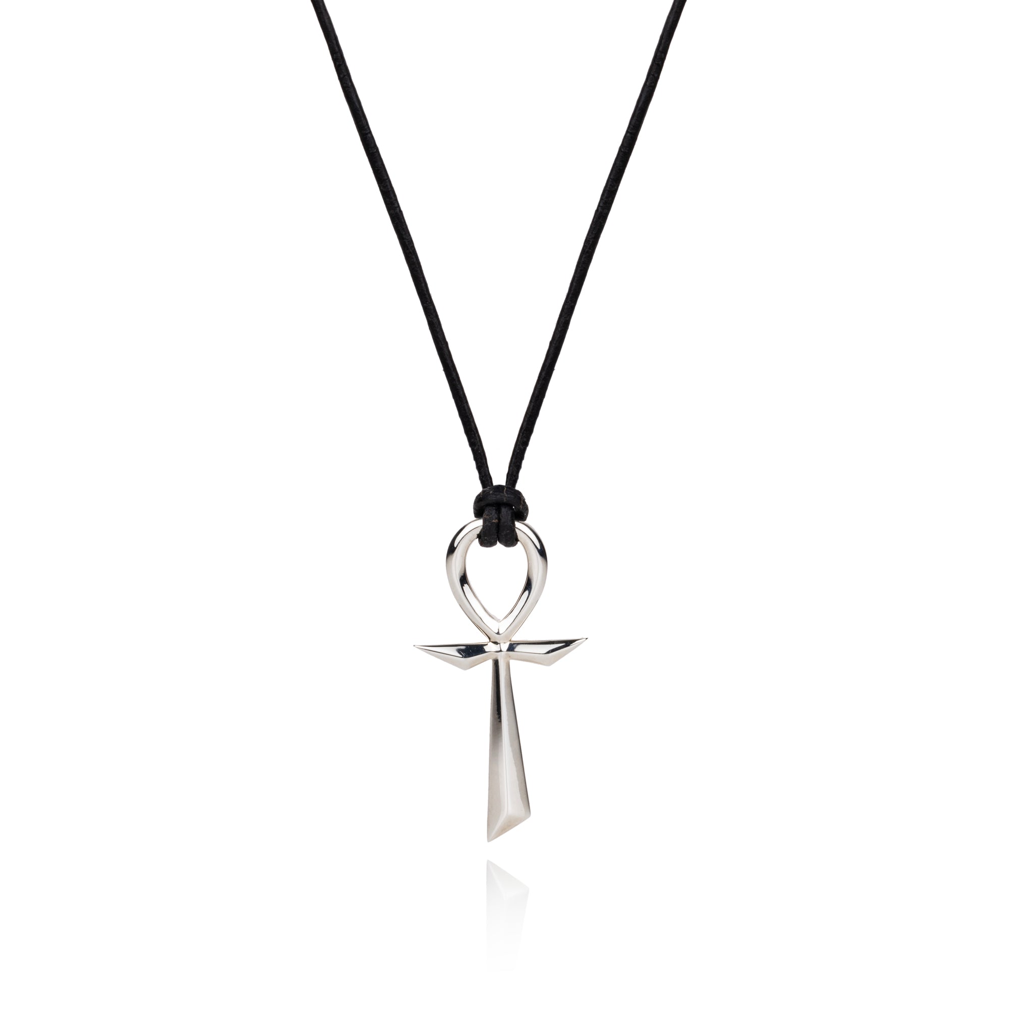 Ankh Pendant on Leather - Silver